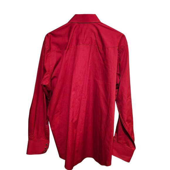 Vintage 80s Wrangler 17.5 X 36 Long Tail Cowboy Cut Red Western Shirt Pearl Snap - Picture 2 of 8